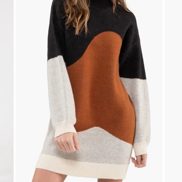 Colorblock Long Sleeve Sweater Dress - Picture 1 of 7